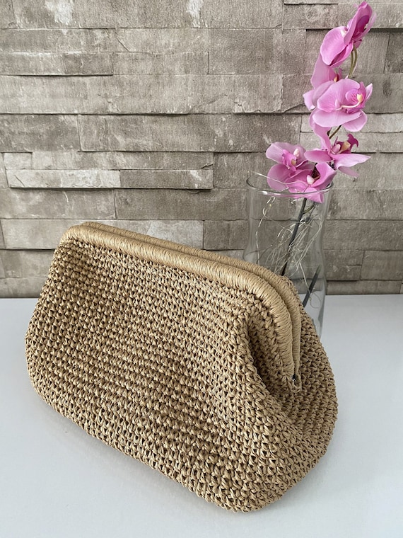 Sac en paille, sac à main en raphia, pochette de plage bohème, sac