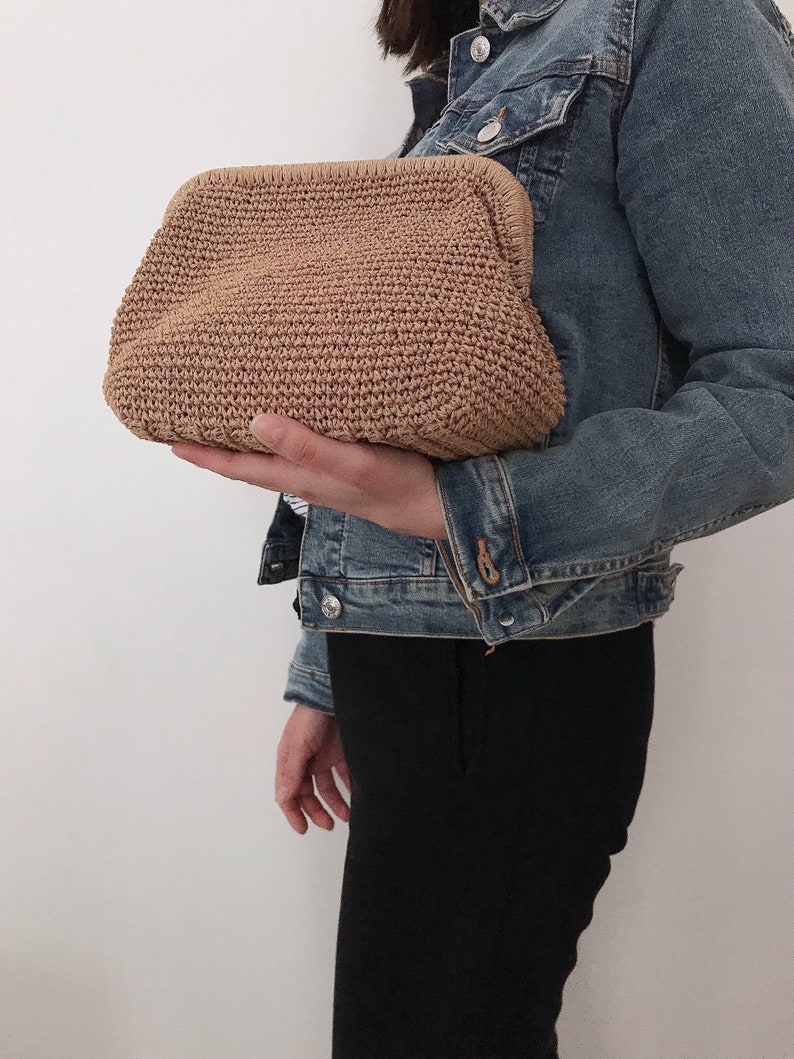 Straw Clutch Bag Summer Bag Boho Beach Clutch Tan Color Etsy