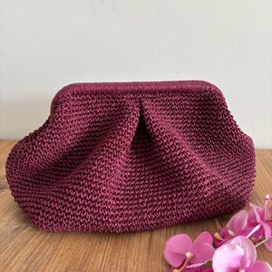 XL Raffia Sommer Beutel Tasche, Stroh Wolke Tasche, Korb Clutch, Natürliche Häkeln Geldbörse für Frauen, Moderne Stricken Tasche, Boho Stroh Tasche, Knödel