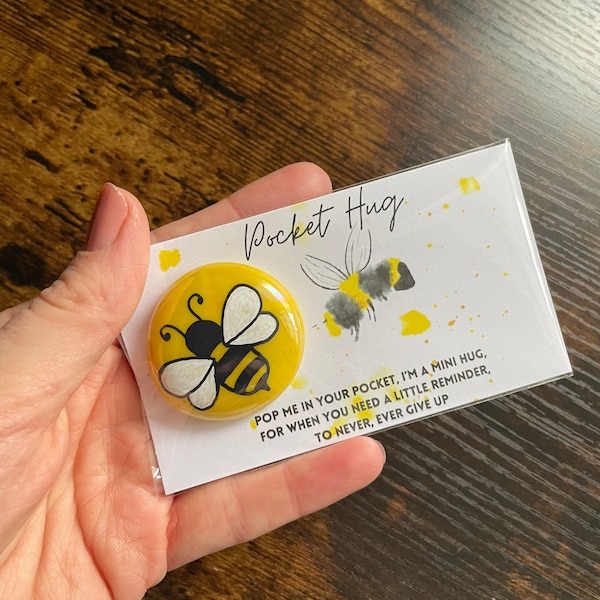 Bumble bee Pocket hug, glass fidget pebble, uplifting present, bumble bee gift