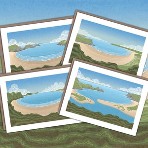 Pacote de cartões de felicitações Gower Beaches, conjunto de 4, Three Cliffs Bay, Rhossili Bay, Bracelet Bay, Oxwich Bay