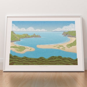 Three Cliffs Bay, Gower, Wales, Landscape Art Print, Gower Beach Poster, Welsh Coast Print, Wales Travel Poster, Wall Art, Unframed