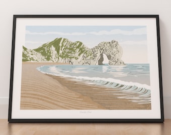 Durdle Door, Dorset, England, Landscape Art Print, England Travel Poster, Dorset Coast Poster, Wall Art, Unframed