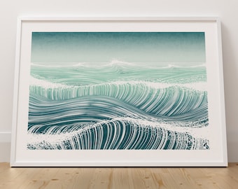 Minimalist Waves Print, "Waves II", Waves Art, Sea Poster, Wave Prints, Abstract Seascape, Minimalist Wall Art, Unframed