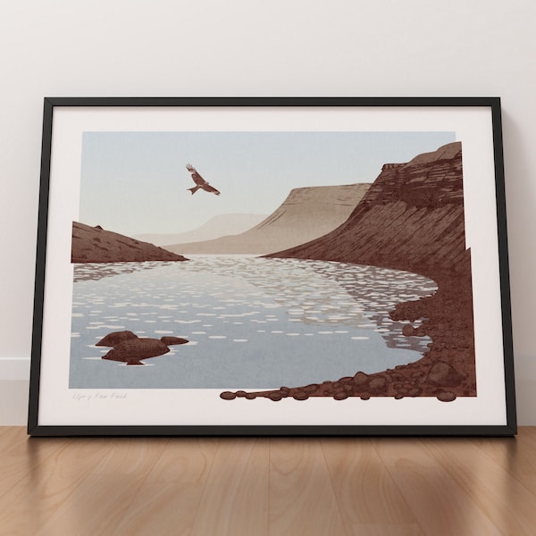 Llyn y Fan Fach, Brecon Beacons, Galles, stampa artistica del paesaggio, poster di viaggio del Galles, poster del parco nazionale di Brecon Beacons, arte murale, senza cornice