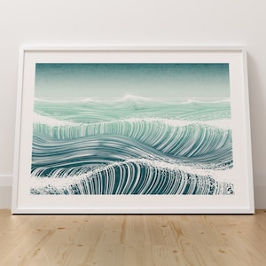 Impresión minimalista de olas, "Ondas II", arte de olas, póster marino, impresiones de olas, paisaje marino abstracto, arte de pared minimalista, sin marco