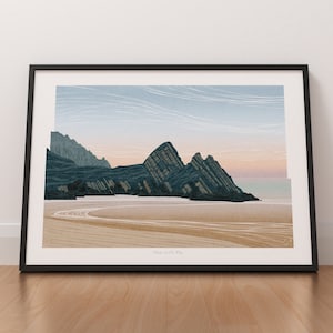 Three Cliffs Bay, Gower, Wales, landschapskunstprint, Wales Travel poster, Gower Coast poster, kunst aan de muur, ingelijst