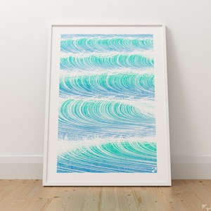 Minimalist Waves, &quot;Waves V&quot;, Green Waves, Waves Art, Sea Poster, Wave Prints, Abstract Seascape, Minimalist Wall Art, Unframed