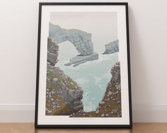 The Green Bridge of Wales, Pembrokeshire, Wales, Landscape Art Print, Wales Travel Poster, Pembrokeshire Coast Poster, Wall Art, Unframed