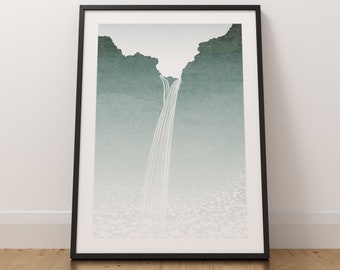 Kvernufoss, Minimalist Print, Iceland Waterfall, Landscape Art Print, Scandinavian Print, Minimalist Landscape, Minimalist Wall Art,Unframed