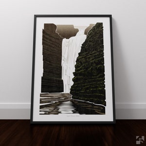 Sgwd Einion Gam, Brecon Beacons, Waterfall Art Print, Wales Travel Poster, Brecon Beacons National Park Poster, Wall Art, Waterfall Country