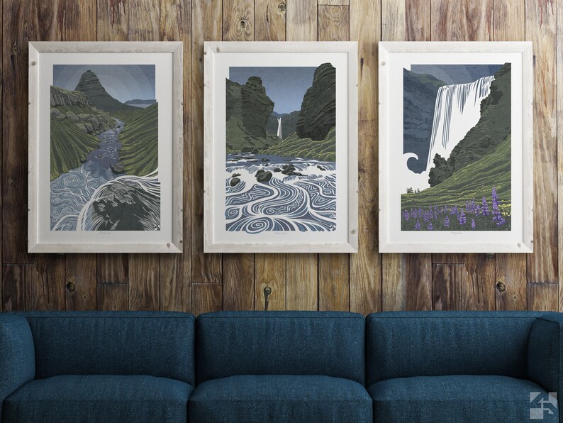 Iceland Kirkjufell Waterfall Landscape Wall Art Print Travel Poster ...