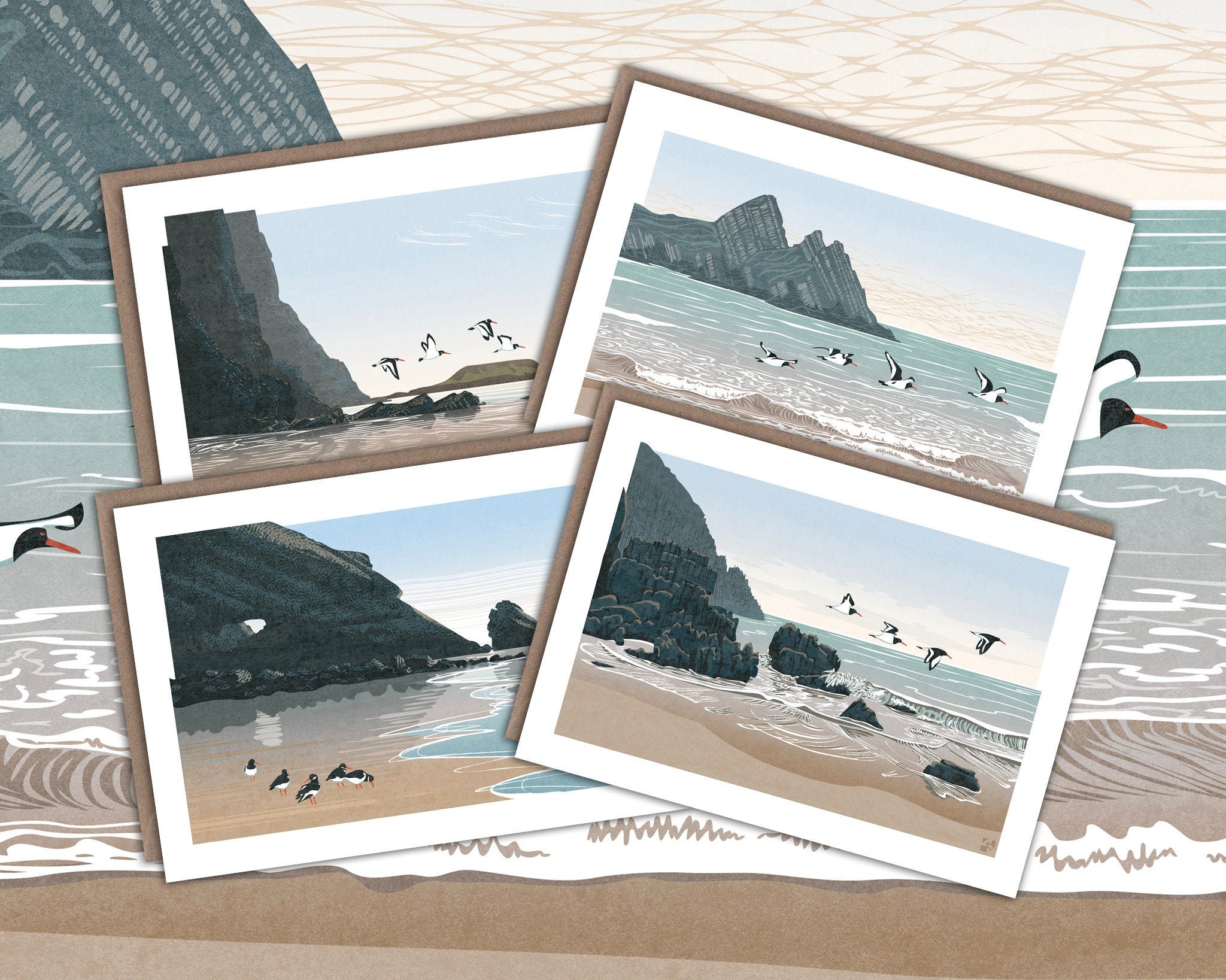 Oystercatchers Greetings Cards Pack - Set of 4 Cards
