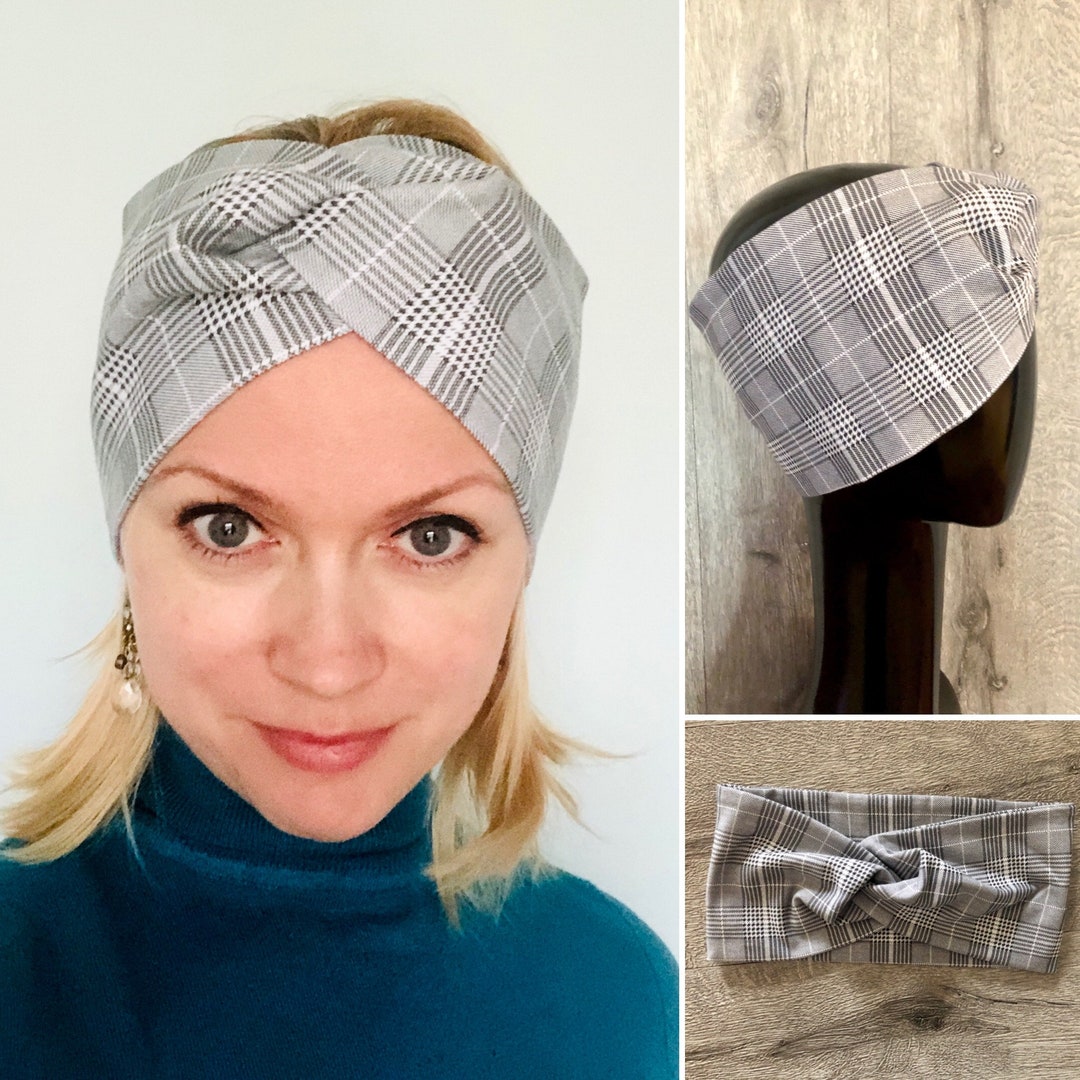 Grey Checkered Headband. Elastic Jersey Headband for Women and Etsy