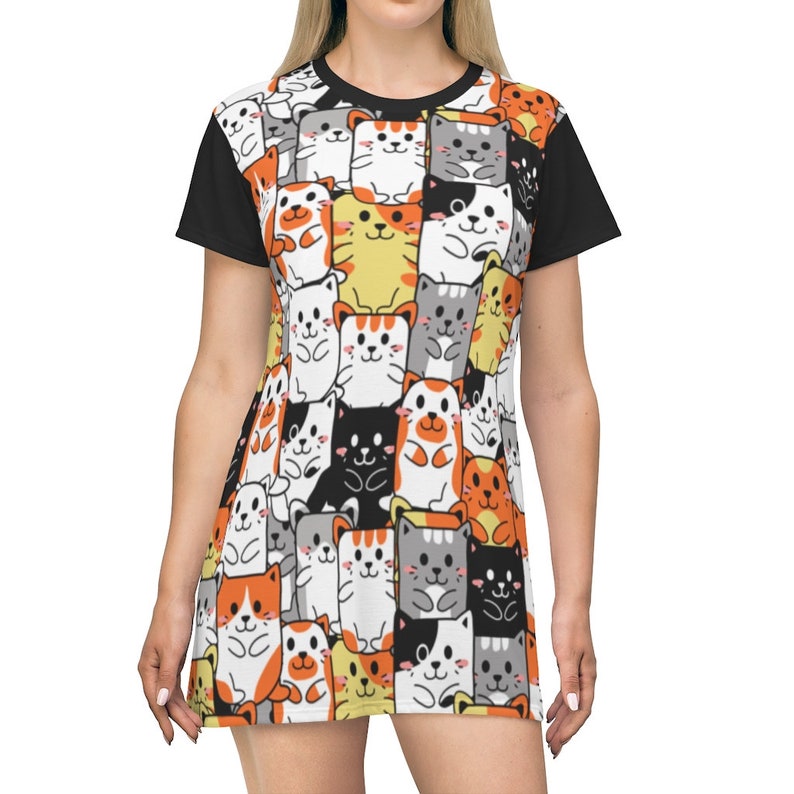 Women/'s T-Shirt Dress Cat Screen Print T-Shirt Dress Casual dress with Cat Design Cute Cat Design Casual Summer Dress