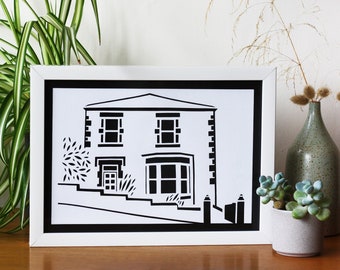 Personalised House Portrait Papercut // Custom Housewarming Paper Cut, New Home Gift // Handmade First Home Present