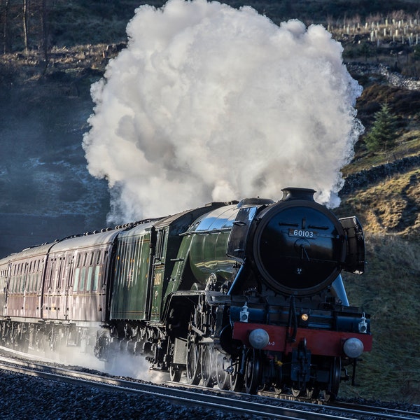Digital Photography print of the Flying Scotsman steaming out of Blea Moor Tunnel
