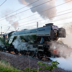 Photography print of the Flying Scotsman steaming and ready to start in the early hours of the morning.