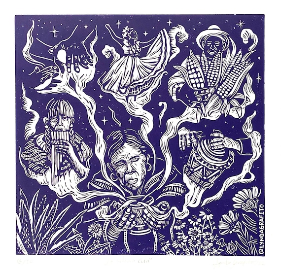 La Cultura Cura (Culture Heals). Original Limited  Edition, Linocut print, Hand printed