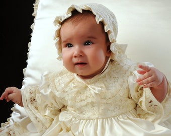 Christening Gown with French Lace , Naming Ceremony Baptizm, Dedication, Royal Luxury Baby Unisex Gown,