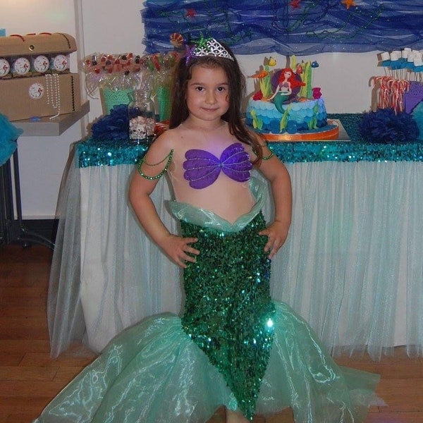 Disfraz de Ariel para niña, disfraz de sirena con lentejuelas para niña, disfraz de pez para fiesta de cumpleaños, disfraz de Halloween