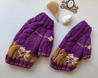 Purple Hand Knitted Flower Embroidered Wool Pet Sweater