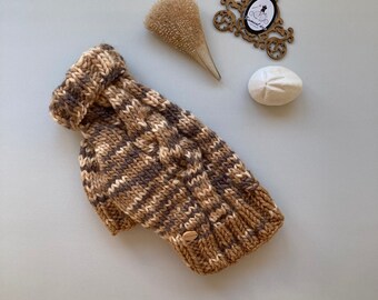 Turtleneck Brown Hand Knitted Wool Pet Sweater