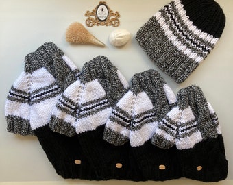 Black and White Hand Knitted Wool Pet Sweater. Beanie for Its Owner, too.