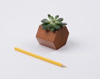 Hexagonal flower pot, 6x6 cm, made out of mahogany or oak wood