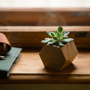 Hexagonal flower pot, 6x6 cm, made out of mahogany or oak wood image 4