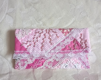 Hand Embroidered Upcycled Pouch: Slow Stitched Patchwork Sequin Bag