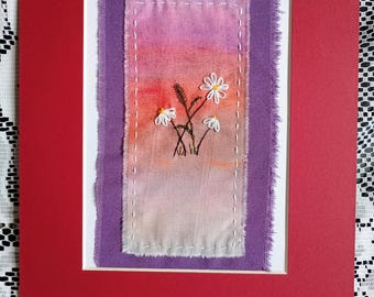Textile art, textile wall hanging, upcycled hand stitched gift, abstract embroidered collage, unique slow stitch, wildlife nature picture