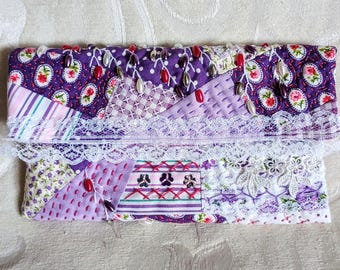 Hand Embroidered Upcycled Fabric Purse: Beaded Patchwork Pouch