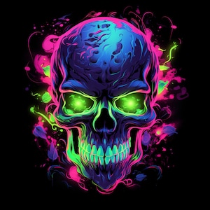 Neon Luminous Skull, Bundle of 5 PNG Files for Wall Art, Digital Prints, T-Shirt Designs, and Tumbler Sublimation