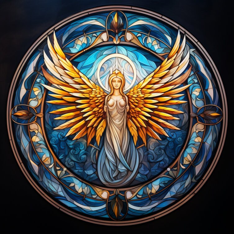Heavenly Angel Stained Glass, Bundle of 5 PNG Files for Wall Art