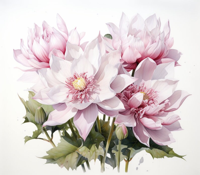 Pink Lotus Flowers, Zen Watercolor, Bundle of 5 PNG File for Wall Art, Digital Prints, T-Shirt Designs, and Tumbler Sublimation Warp image 4