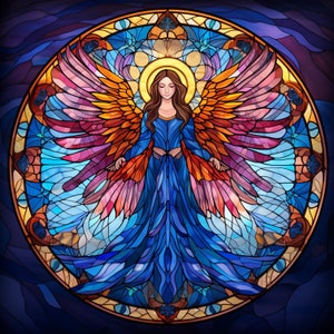 Heavenly Angel Stained Glass, Bundle of 5 PNG Files for Wall Art