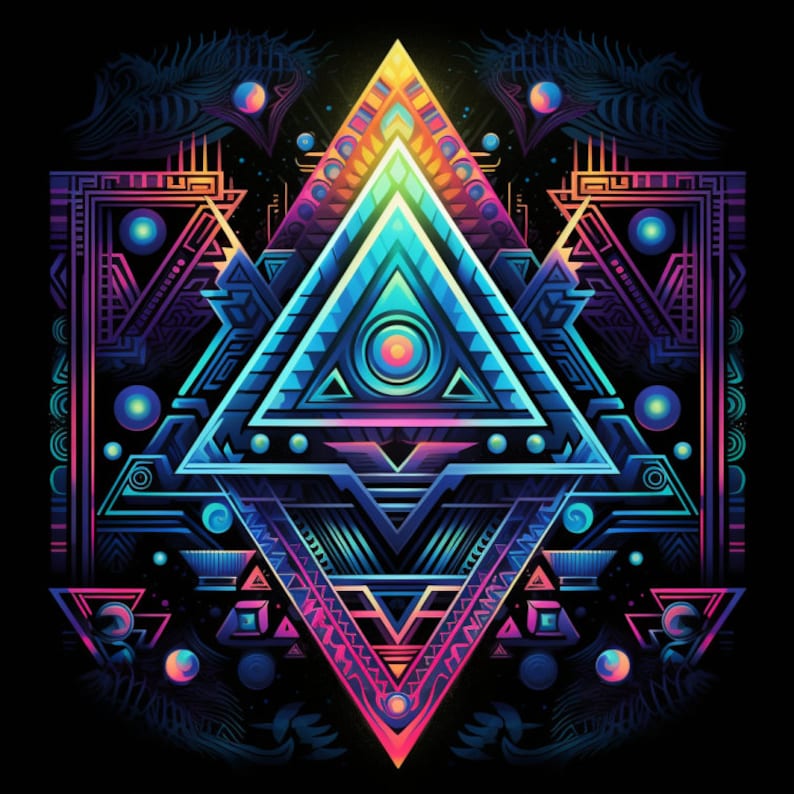 Neon Radiant Geometric, Bundle of 5 PNG Files for Wall Art, Digital ...