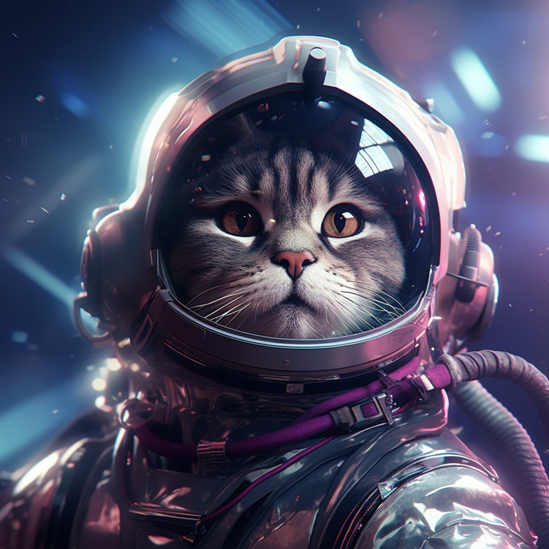 Astronaut Space Cat on a Mission, Bundle of 5 PNG Files for Wall Art, Digital Prints, T-Shirt Designs, Tumbler Sublimation. Not Transparent. image 3
