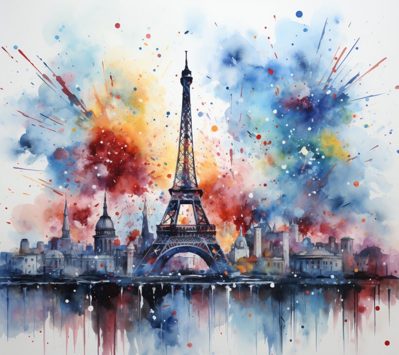 Eiffel Tower PNG, Watercolor, Bastille Day, Bundle of 5, Wall Art, Digital Prints, T-Shirt Designs, and Tumbler Sublimation and Wrap