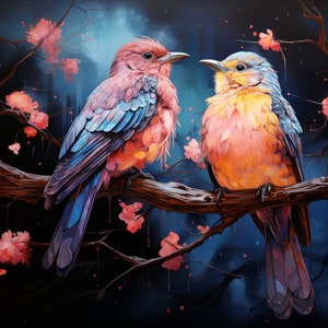 Birds and Neon Cherry Blossom Bundle of 5 PNG Files for Wall Art, Digital Prints, T-Shirt Designs, Tumbler Sublimation Wrap. Not Transparent image 5