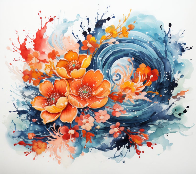 Traditional Art PNG, Watercolor, Bundle of 5, Chinese New Year Painting, Wall Art, Digital Prints, T-Shirt Designs, and Tumbler Sublimation image 1