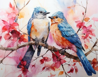 Ethereal Birds in the Fall, Bundle of 5 Watercolor PNG Files for Wall Art, Digital Prints, T-Shirt Designs, and Tumbler Sublimation