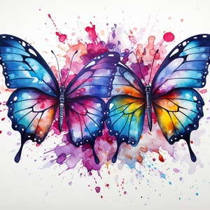 Watercolor Butterflies, Butterfly Art, Bundle of 5 PNG Files for Wall Art, Digital Prints, T-Shirt Designs, and Tumbler Sublimation image 1