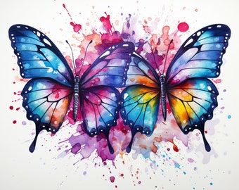 Watercolor Butterflies, Butterfly Art, Bundle of 5 PNG Files for Wall Art, Digital Prints, T-Shirt Designs, and Tumbler Sublimation