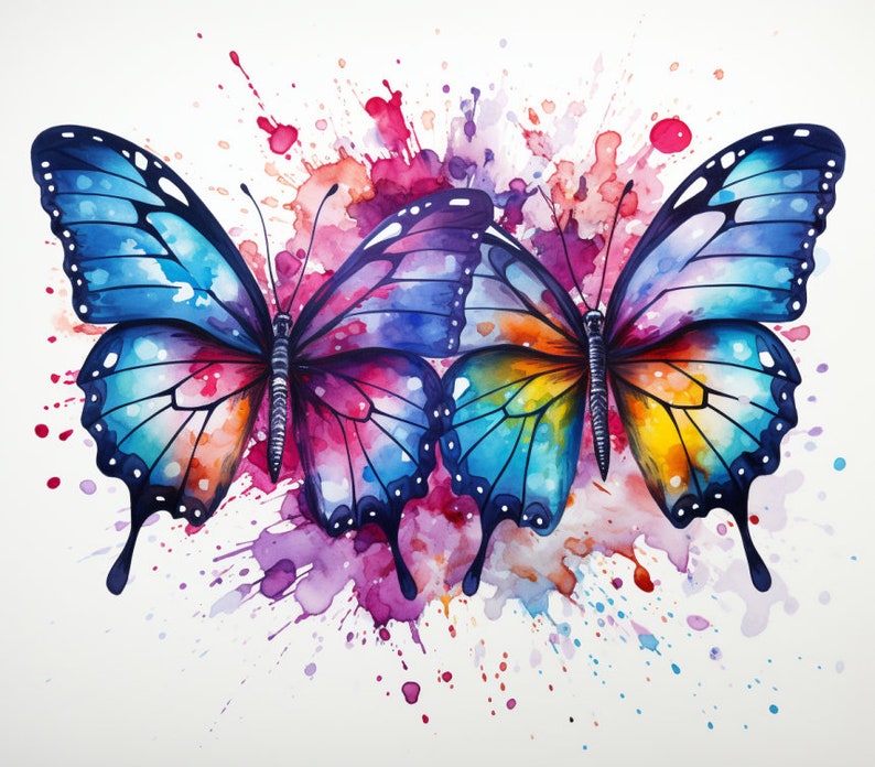 Watercolor Butterflies, Butterfly Art, Bundle of 5 PNG Files for Wall Art, Digital Prints, T-Shirt Designs, and Tumbler Sublimation image 1