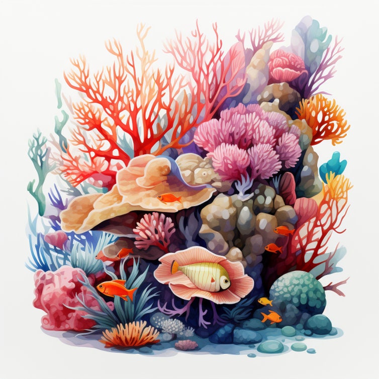 Lively Underwater Coral Watercolor Bundle of 5 PNG Files for - Etsy