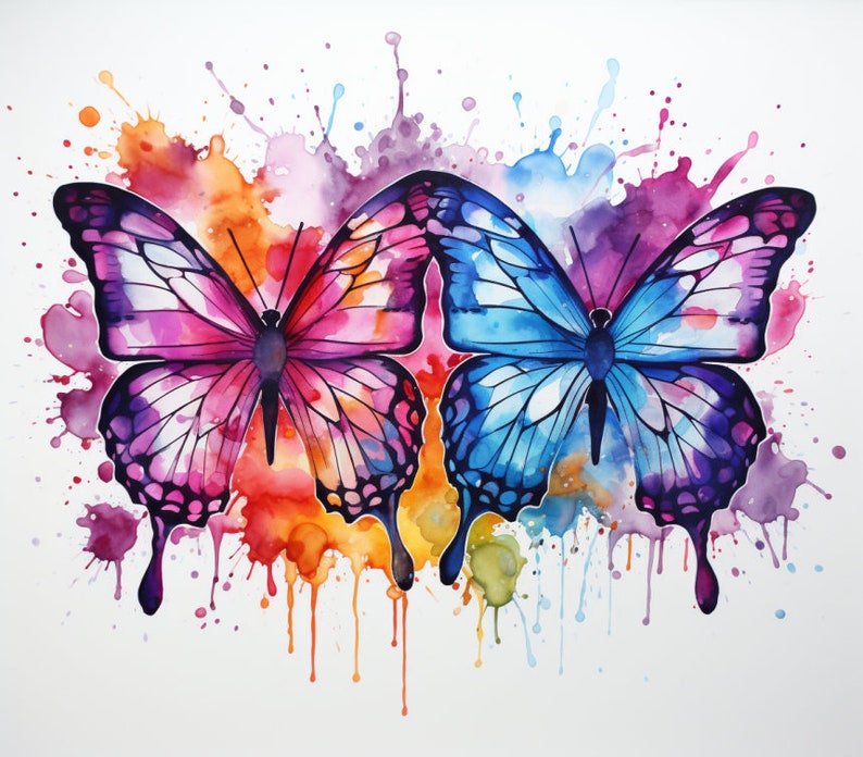 Watercolor Butterflies, Butterfly Art, Bundle of 5 PNG Files for Wall Art, Digital Prints, T-Shirt Designs, and Tumbler Sublimation image 5