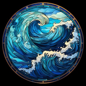 Soothing Ocean Waves, Mandala, Stained Glass, Bundle of 3 PNG Files for Wall Art, Digital Prints, T-Shirt Designs, and Tumbler Sublimation