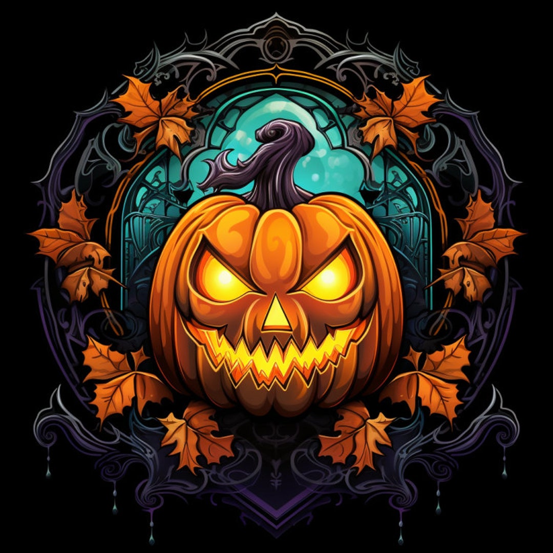 Scary Halloween Pumpkin PNG Files, Bundle of 5, Wall Art, Digital